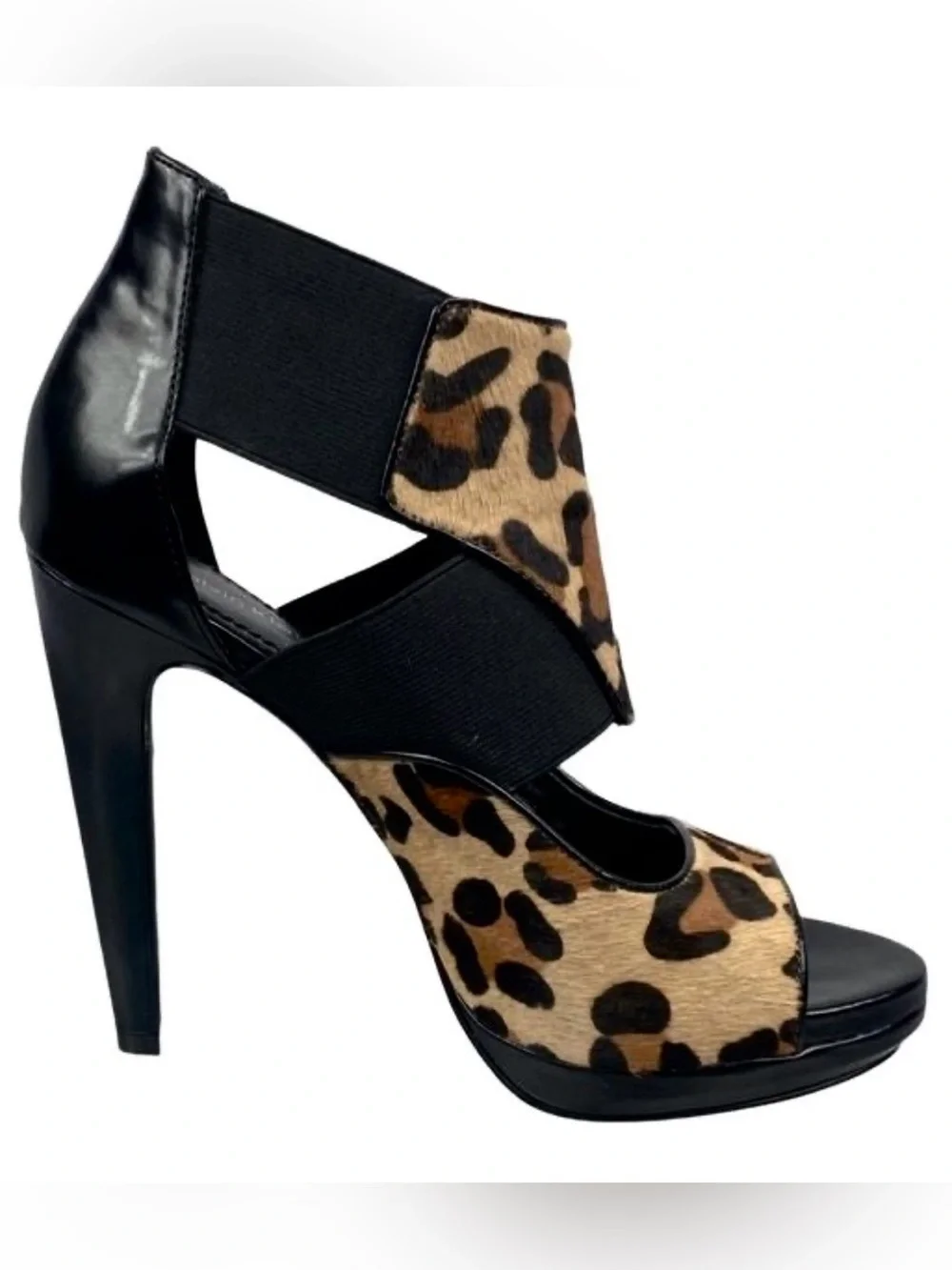 Calvin Klein Sonia  Calf Hair Leopard Print Platform Sandals